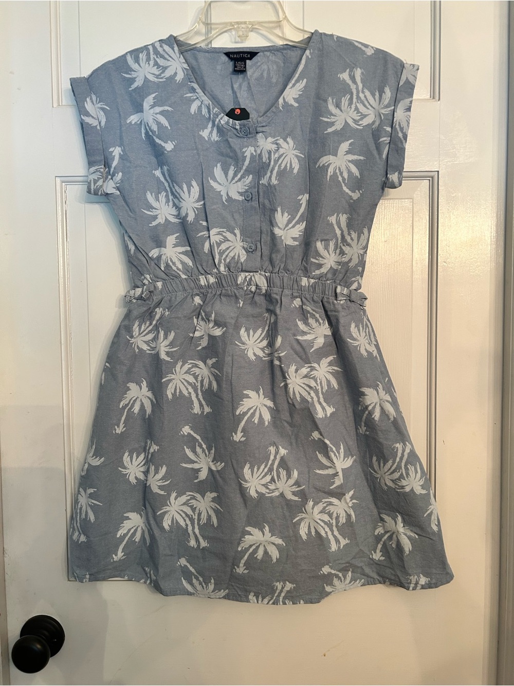 Nautica Light Blue Palm-Print Cotton Button-Front Dress size 12/14